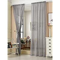 WOLTU 2 Pieza Cortinas Mirada de Lino Translúsida 140x145 cm Cortina Moderna Térmica con Cinta Rizadora para Salon…